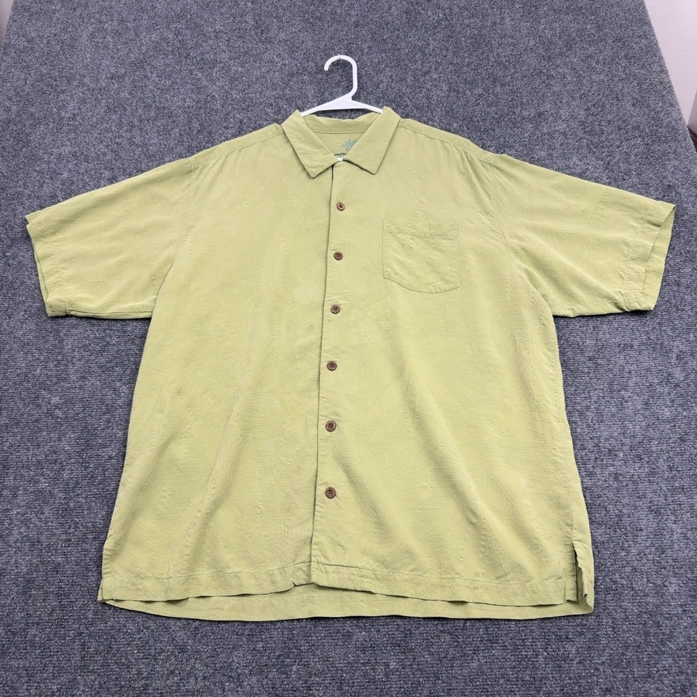Tommy Bahama Button Down Mens XL Green Silk‎ Palm Leaf Textured Camp Shirt Beach